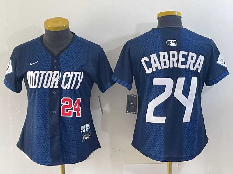 Womens Detroit Tigers #24 Miguel Cabrera Navy 2024 City Connect Cool Base Limited Stitched Jerseys